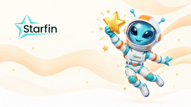 Starfin — №1 в рейтингу UBA 2026: маскот Starfin у скафандрі тримає золоту зірку