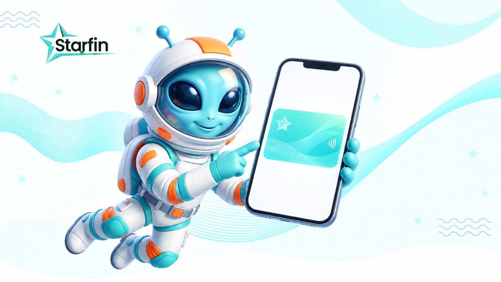 Як подати заявку на кредит зі смартфона: персонаж Starfin тримає смартфон